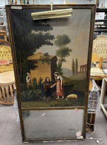 Antique Painted Canvas Trumeau