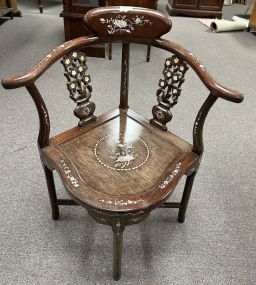 Chinese Mother of Pearl Rosewood Corner Chair