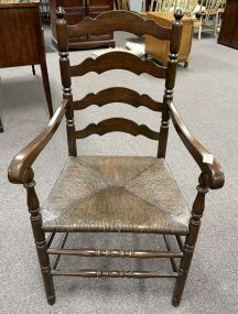 20th Century American Ladder Back Rush Arm Chair