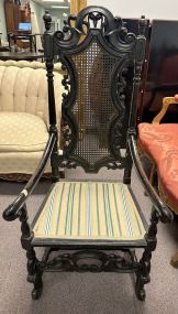Antique French Renaissance Back Caned Hall Arm Chair