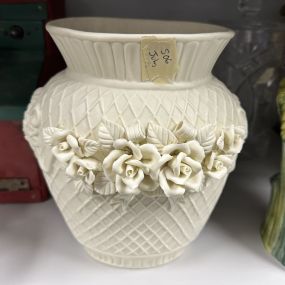 White Quilted Capodimonte Style Ceramic Vase