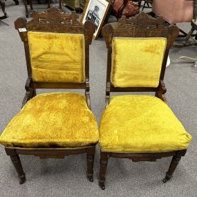 Pair of Antique Eastlake Victorian Walnut Parlor Chairs