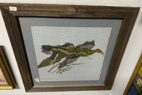 Framed Cross Stitch Mallard Ducks