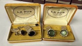 LA Rue Set of Cuff Links and Tie Clip