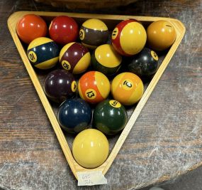 Set of Vintage Pool Balls with Rack