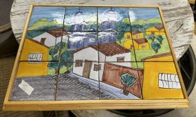 Framed Painted Tile of City Scape