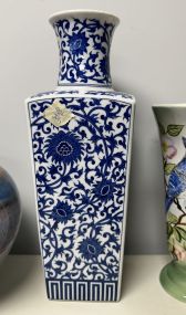 Vintage 1960s Cobalt Blue and White Chinoiserie Silk Rose Vase