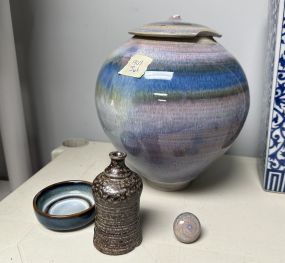 Glazed Pottery Vase, Bowl, and Small Vase
