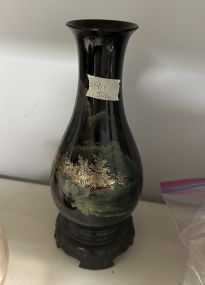 Black Bakelite Japanese Landscape Vase