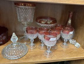 Vintage Indiana Diamond Point Ruby Flash Set Goblets, Candy and Compote