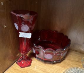 Fostoria Ruby Red Coin Bowl and Vase