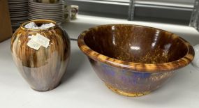 Two Piece Glazed Ceramic Mixing Bowl and Vase