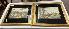 Pair of 20" x 21" Gold Gilded Framed Roman Prints