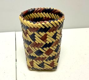 7"h., 5"dia, Choctaw Hand Woven Cane Double Weave Basket