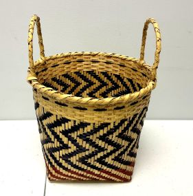 15"h., 12"dia Choctaw Hand Woven Cane Gathering Basket