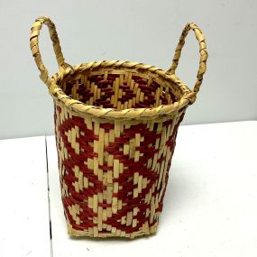 13 1/2"h., 8"dia Choctaw Hand Woven Double Handled Cane Basket