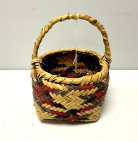 9 1/2"h., 6 1/2"dia Choctaw Hand Woven Egg Basket