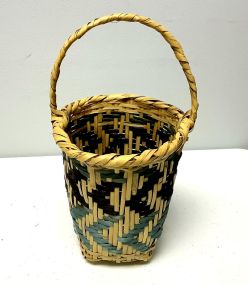 12"h., 7"dia Choctaw Hand Woven Basket Single-handle