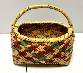 10"h., 11"w. Choctaw Hand Woven Basket Single-handle