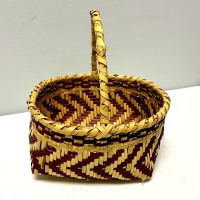 9"h., 9"w. Choctaw Hand Woven Basket Single-handle