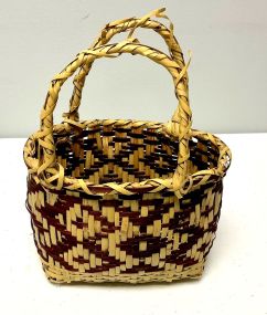 10"h., 8"w. Choctaw Hand Woven Double Handled Cane Basket