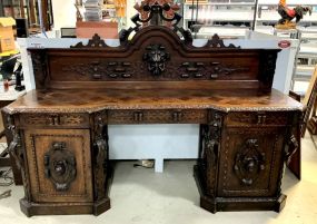 67h 92L, 28d Mid 1800's Renaissance Revival Carved Oak Sideboard