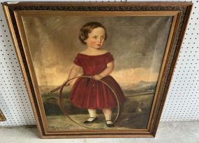 1800's Painting Portrait of Little Girl  34"h., 29"w