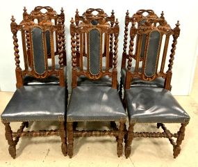 Six 1880 Jacobean Oak Dining Chairs