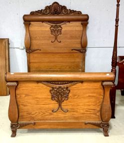 1900 Acanthus Carved Quarter Sawn Oak Double Bed