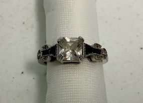 Art deco .925 silver Simulated Sapphire and diamond ring