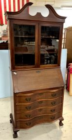 Mid Century Mahogany Serpentine Secretary Bookcase 80h 35w 17d