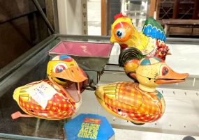 1950's Metal Wind Up Duck and Rooster Toys