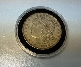 1921 Morgan Silver Dollar, plastic case, fine