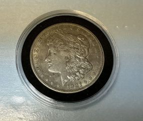 1921-S Morgan Silver Dollar, plastic case, fine