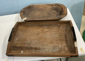 Mexico Carved Dough Bowl and Wood Tray 20w