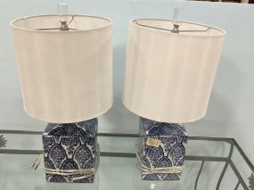 Pair of Blue and White Vase Lamps 18h