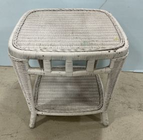 Wicker 22h 22w White Side Table