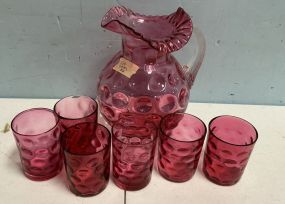 Cranberry Pitcher and Glass Set