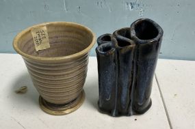 Signed Pottery Hand Crafted Flower Vases 5h