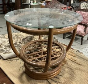 19h 22dia Round Bent Bamboo Side Table With Glass Top