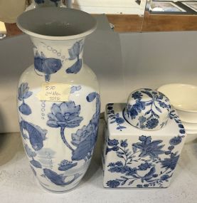 Blue and White Ceramic Flower Vase and Jar