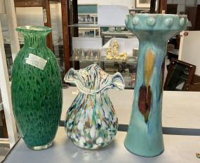 Colorful Art Glass Vases and Ceramic Candle Stand