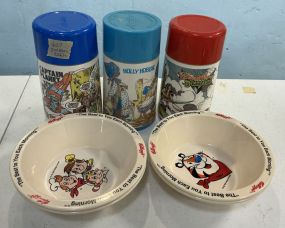 Aladdin Captain Holly Hobbie Cadillacs Dinosaurs Thermus and Kellogg's Cereal Bowls