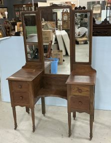 66h 45w VTG 1920s Oak Tri Fold Mirror Vanity