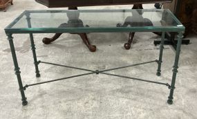 Modern Contemporary Metal and Glass Sofa Table 27h 50w