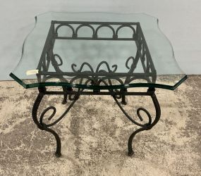 21"h., 24"w. Contemporary Metal Base Glass Lamp Table