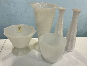 Assorted VTG Milk Glass Bowls and Flower Vases