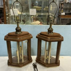 Pair Don Ward Etched Panel Glass Lamps