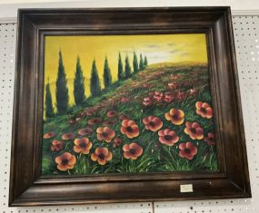 Painting of Poppies by Penn Framed 26"h., 30"w