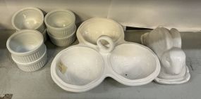 White Ceramic Serving Bowl, Rabbit, and Berry Bowls
